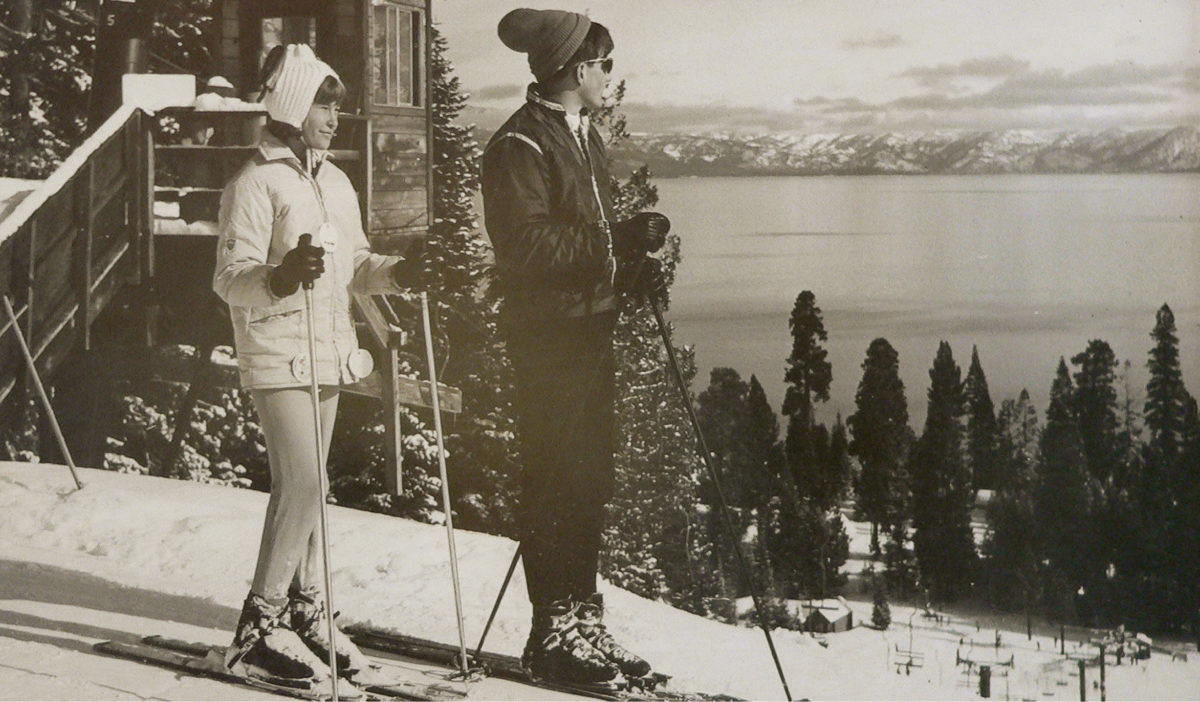 historic photo pof skiing on the West Shore of Lake tahoe