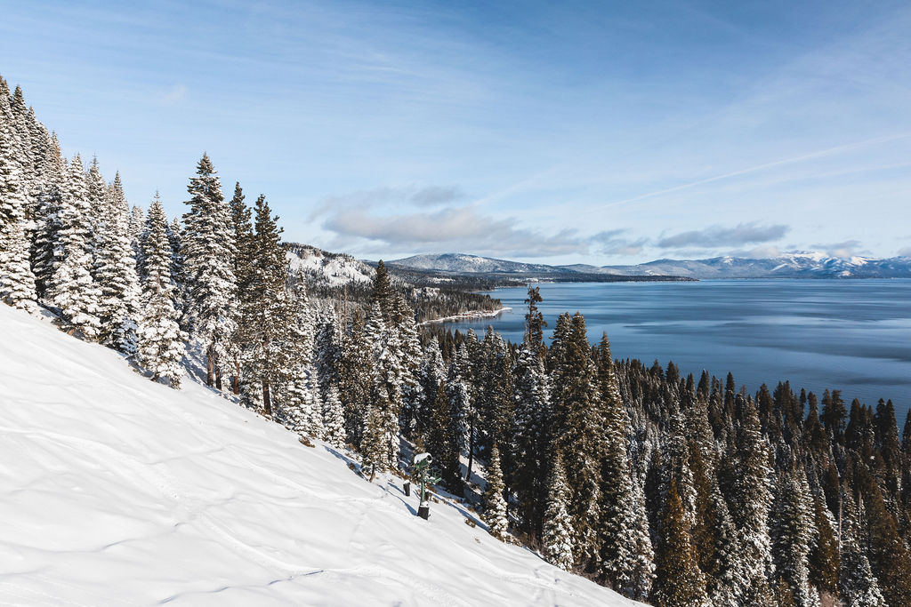 Powder Run with Lake Tahoe in the background